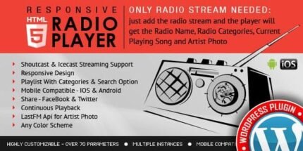 Radio Player Shoutcast & Icecast 4.4.6 - Wordpress Plugin - GPL Pugins Club